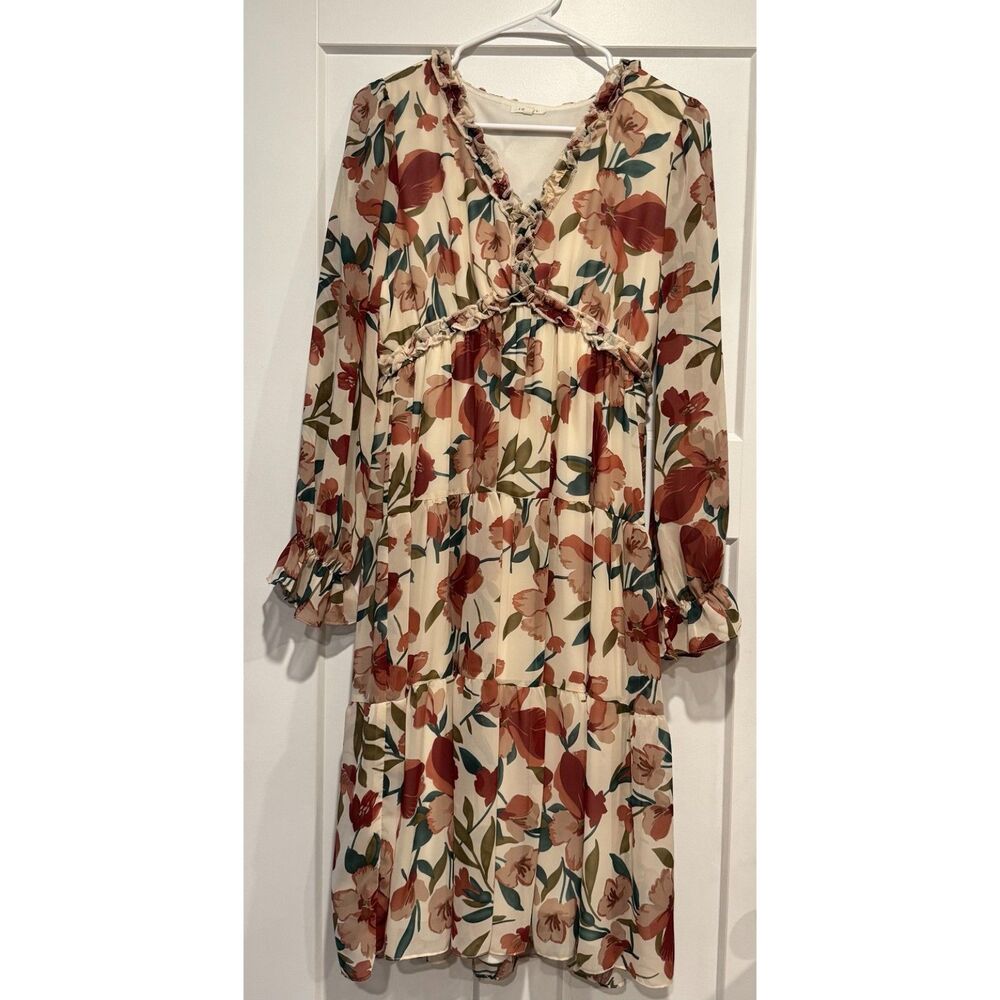 JODIFL Floral Tiered Maxi Dress Boho Ruffle Long Sleeve Fall